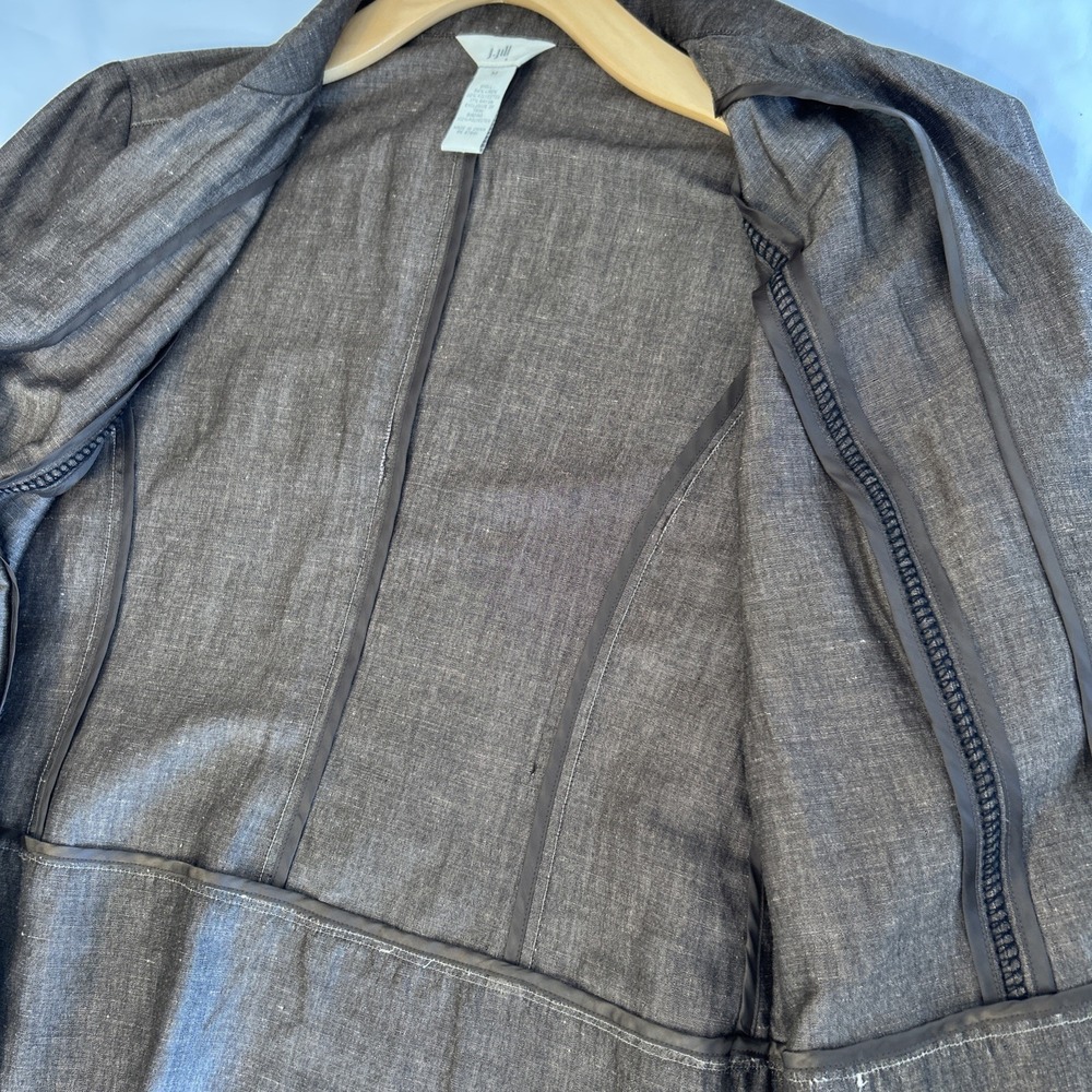 J.Jill Womens Brown Linen Blend Button Front Blazer Jacket Blanket Stitch Size M - Picture 8 of 9